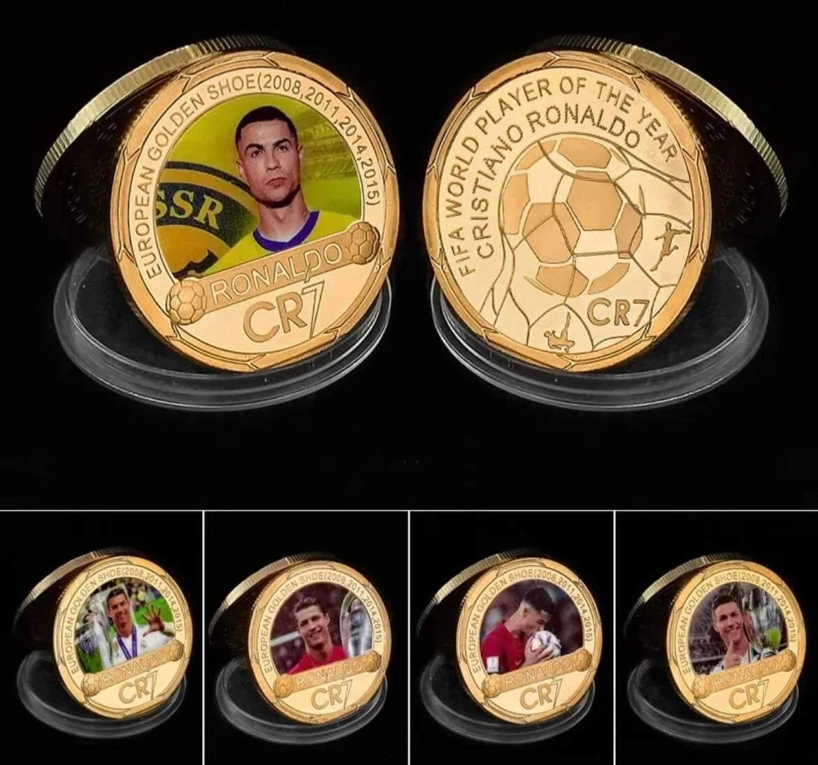 Cristiano Ronaldo / Football - 6 Gold Plated Coins With Display Box Cristiano Ronaldo / Football - 6 Gold Plated Coins With Display Box